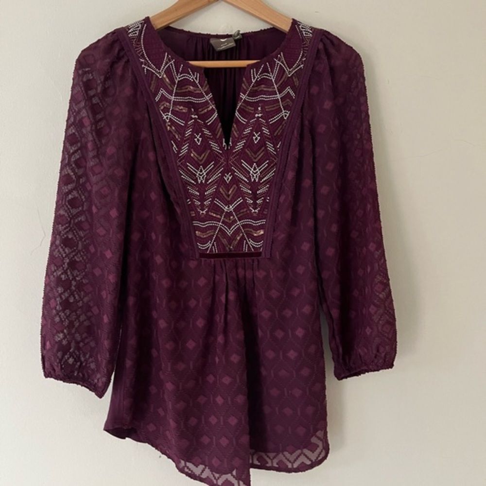 Anthropologie Tunic Purple Maroon Boho XS S